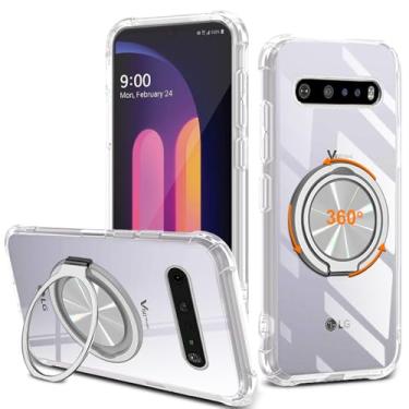 Imagem de Capa para celular LG V60 ThinQ 5G / V60 ThinQ 5G UW 360° Suporte de anel giratório com suporte/suporte [não amarelo] Capa protetora transparente de 4 cantos à prova de choque de grau militar