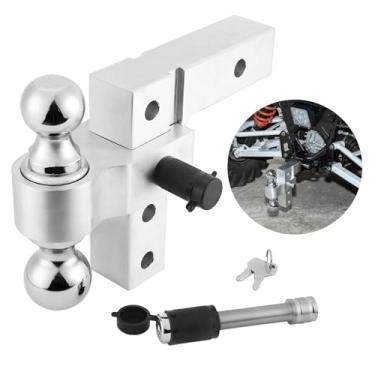 Imagem de KEMIMOTO Engate de reboque ajustável, serve para receptor de 5 cm, engate de queda de 15 cm, suporte de esfera de reboque de alumínio, bolas de reboque de 6 e 6 cm / travas de chave de pino duplo para