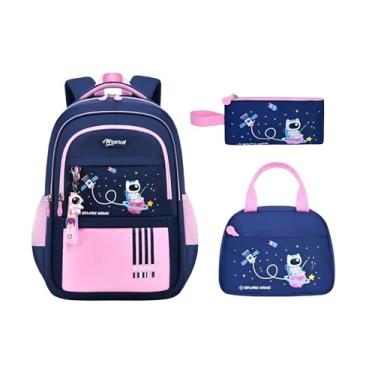 Imagem de MITOWERMI 3 peças de mochila infantil com lancheira, mochila escolar para meninos e meninas, conjunto de mochila para estudantes do ensino fundamental, rosa, L 11.41 W 5.51 H 18.11 inches