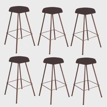 Imagem de Kit 06 Banqueta Alta Lari Eiffel Hexágono Bancada Bar Balcão Bistrô Ferro Bronze Tecido Sintético Marrom - Ahz Móveis