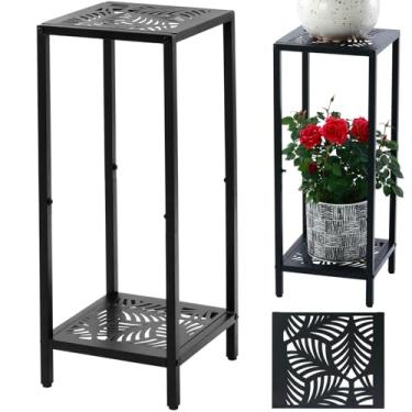 Imagem de Party Zealot Suporte Alto De Metal Quadrado Para Plantas 2 Níveis, 31", Vasos Flores Moderno E Resistente Sala Estar Interna, Mesa Lateral Canto Pátio Externo, Jardim Sacada, Preto