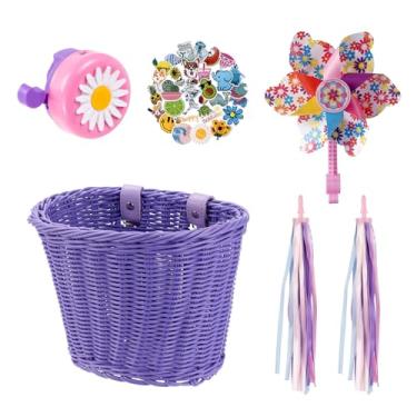 Imagem de Little World Cesta De Bicicleta Infantil, Acessórios Para Frontal Meninos E Meninas, Tecido Com Adesivos, Campainha Bicicleta, Moinho Vento 1 Par Fitas Coloridas Borlas (Cesta Roxa)