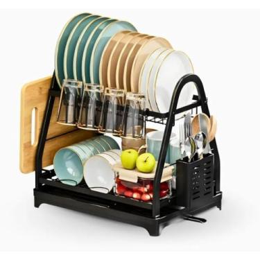 Imagem de Escorredor e Organizador de Louças Inox Preto, Suporte Multifuncional, Secador de Pratos, Porta Talheres, Ideal para Cozinha Compacta (Preto)