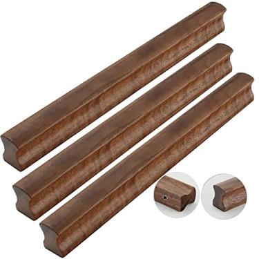 Imagem de Puxadores de madeira, barra T, puxador de madeira, alça em forma de laço, alça sólida para gavetas, móveis, porta, armário, gaveta, guarda-roupa, armário de madeira (comprimento de nogueira preta 500