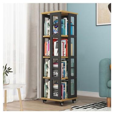 Imagem de AKALNNB Estante giratória de 4 camadas, suporte de exibição de unidade de 360° com rodas universais, rack de CD de chão, fácil de montar para quarto, sala de estar, casa