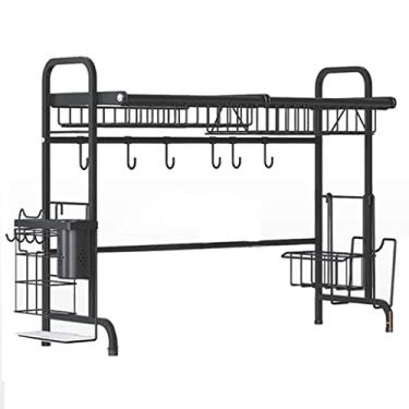 Imagem de CLLBANT Prateleira para pratos, prateleira para pratos, prateleira para armazenamento de talheres, prateleira de cozinha, prateleira para pia de pintura preta, prateleira de drenagem