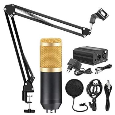 Imagem de AKALNNB Kit de microfone condensador de estúdio profissional BM 800 para gravação vocal, microfone de karaokê com suporte para placa de som para PC, computador