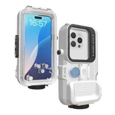 Imagem de VOEAIN Capa de mergulho à prova d'água para iPhone 15 Pro/15/14 Pro/14/13 Pro/13/12 Pro/12, 131 pés/40 m, capa de fotografia subaquática à prova d'água para surfe, snorkeling, flutuante (P1) branca