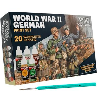 Imagem de The Army Painter, Histórico: Conjunto de tintas alemãs da Segunda Guerra Mundial, 20 x 18 ml Warpaintts Fanatic: 14 acrílico, 4 lavagens, 1 efeito, 1 metálico e 1 pincel - Tinta em miniatura para