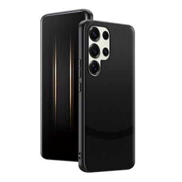 Imagem de HAO RIYLN Capa de couro para Samsung Galaxy S25 Ultra/S25 Plus/S25, capa de negócios fina e macia à prova de choque minimalista, preta, S25plus