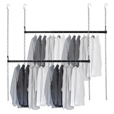 Imagem de Haste de armário para pendurar atualizada, 2 peças de varões ajustáveis de largura e altura para pendurar roupas, varões de armário de 45,7 a 116,8 cm para economizar espaço, 0 organizador de armário