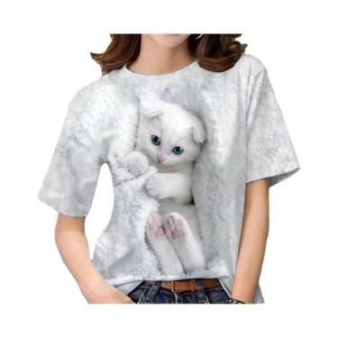 Imagem de Camiseta Feminina Plus Size com Estampa 3D de Gato Kawaii - Estilo Har