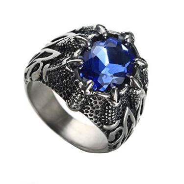 Imagem de HIJONES Anéis masculinos de aço inoxidável vintage gótico motociclista preto banhado a dragão garra grande pedra incrustada, Aço inoxidável, pedra preciosa, metal, Zircônia cúbica