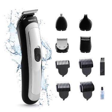 Imagem de Vivitar Aparador de cabelo e barba sem fio de lítio premium para homens, 5 cabeças intercambiáveis, visor de LED inteligente, bateria recarregável USB, 4 guias de aparador