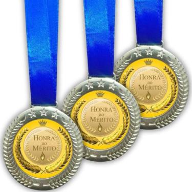 Imagem de Kit 50 Medalhas, Medalha Personalizada Honra ao Mérito, 58mm, com Cord
