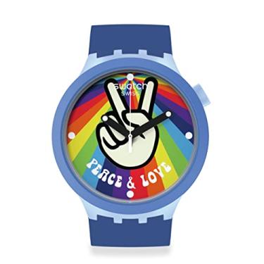 Imagem de Swatch Relógio azul casual unissex biocerâmico quartzo paz mão amor, Azul, Orgulho