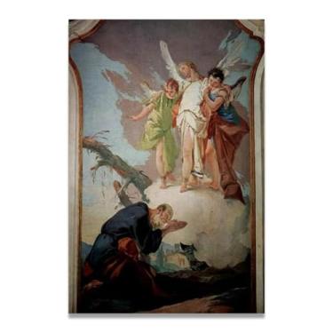 Imagem de Impressão em tela Tiepolo The appearance of the angels to Abraham Giovanni Battista – Obra-prima rococó barroca, pintura escolar de Veneza, pintura a óleo decorativa para galeria doméstica 70 x 105 cm