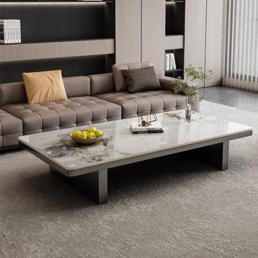 Imagem de Lzyjckh Mesa de Centro Retangular, Mesas de Centro Modernas para Sala de Estar, Tampo de Pedra Sinterizada Durável e Estrutura de Metal Resistente para Espaços Pequenos,White,47.2×23.6× 15.7inch