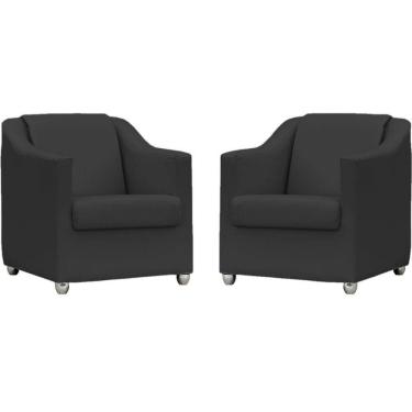Imagem de Kit 2 Poltronas Mila Corino Preto Pé De Plástico Cromado - Preto, Corino