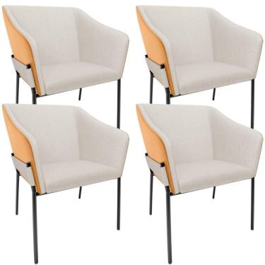 Imagem de Kit 4 Cadeiras Para Sala De Jantar Estar Living Olívia L02 Linho Cru Couríssimo Whisky - Lyam Decor