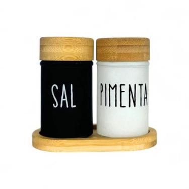 Imagem de Saleiro E Pimenteiro Doha De Vidro E Bambu Com Base 90ml - Hauskraft