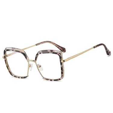 Imagem de Armação de óculos retrô transparente feminina, armação de metal com dobradiça de mola, masculina (leopardo)