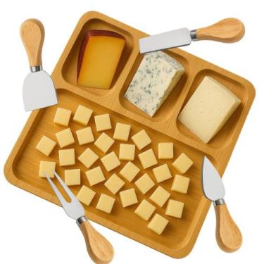 Imagem de Kit Petisqueira 4 Divisórias + Jogo 4 Utensílios P/ Queijo - Kadê