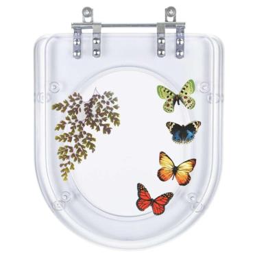 Imagem de Tampa De Vaso Poliéster Decorada Borboleta Carrara Transparente Para Louça Deca