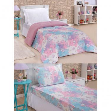 Imagem de Kit Edredom Solteiro Dupla Face E Lençol Capricórnio Malha Rosa
