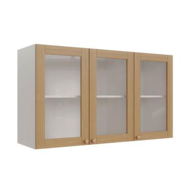 Imagem de Armário Aéreo 3 Portas 120cm Com Porta De Vidro Arizona Cabecasa Madeiramadeira Branco-figueira
