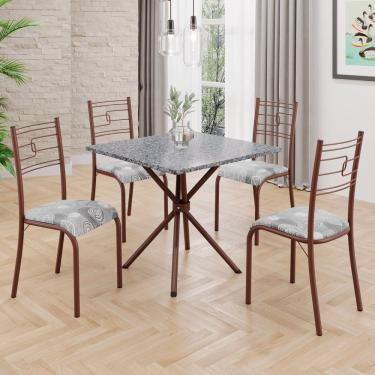 Imagem de Conjunto Sala De Jantar Mesa Quadrada 70x70cm Tampo Granito Ocre 4 Cadeiras Paraty Paraopeba - Marrom