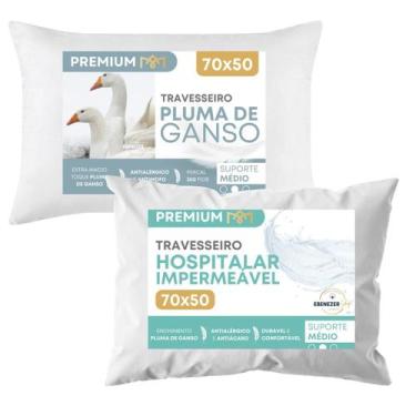 Imagem de Travesseiro Impermeável Toque Pluma De Ganso Antialérgico Anti Mofo Pl