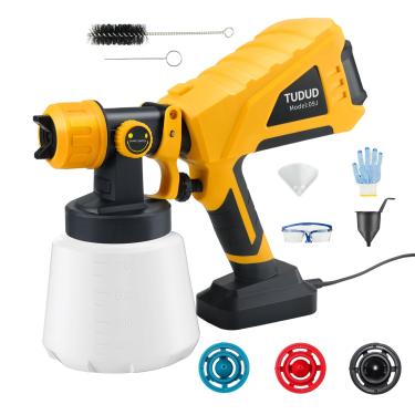 Imagem de TUDUD Pistola De Pintura Elétrica, 3 Bicos E Padrões Com Botão Largura Ajustável, Recipiente 1000 Ml, Pistolas Para Casas, Móveis, Cercas, Paredes, Projetos "Faça Você Mesmo"