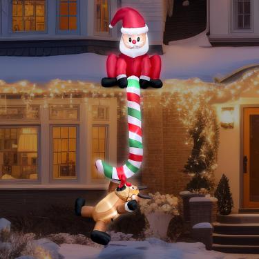 Imagem de Xasive Infláveis De Natal 8 Pés Para Pendurar Papai Noel Com Decorações Rena, Decoração Inflável Iluminação Led Embutida, Quintal, Área Externa, Jardim Interno, Gramado