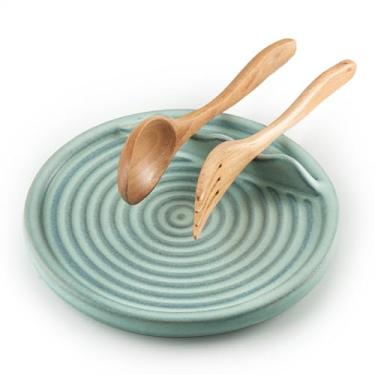 Imagem de KOKUNKA Descanso De Colher, Suporte Para Fogão, Espátula Cerâmica, Utensílios Cozinha, Bancada, Grande, Inauguração Casa, Ação Graças, Natal, Halloween, Azul