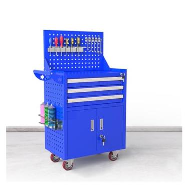 Imagem de Caixa de Ferramentas Baú de ferramentas de rolamento com rodas, armário de armazenamento de ferramentas com 5 gavetas, grande organizador de caixa de ferramentas de metal com fechadura, carrinho de fe