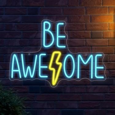 Imagem de Stoerneon Letreiro De Neon Be Awesome Para Decoração Parede Com Palavras Reguláveis, Iluminação Led Alimentação Usb, Letras Sala Aula, Quarto, Biblioteca, Estudo, Albergue, Academia, Escritório, Luz