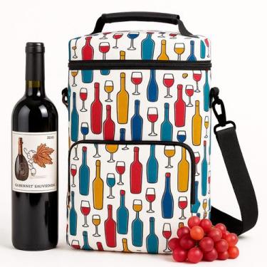 Imagem de Bolsa Térmica Colorida para 3 Garrafas de Vinho com Divisor Interno Vi