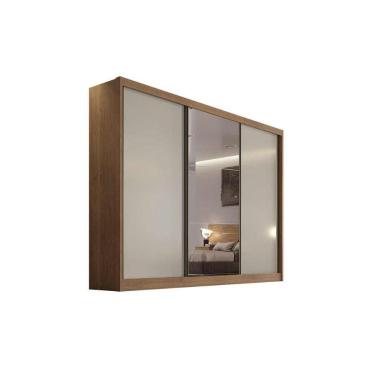 Imagem de Guarda Roupa 3 Portas de Correr e (1 c/ Espelho) 8 Gavetas Toulon/Sonetto Plus Cumaru/F...