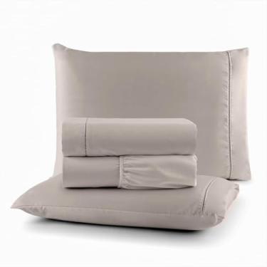 Imagem de Roupa de Cama Lençol King 200 Fios Algodão 4 Peças em Ponto Palito Anti-Pilling com Toque Suave Premium