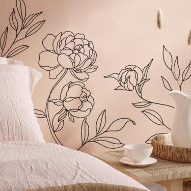 Imagem de funlife Adesivo de parede de vinil feito à mão, adesivo de arte floral para sala de estar, adesivos de parede de design original para quarto feminino, peônia preta fosca média