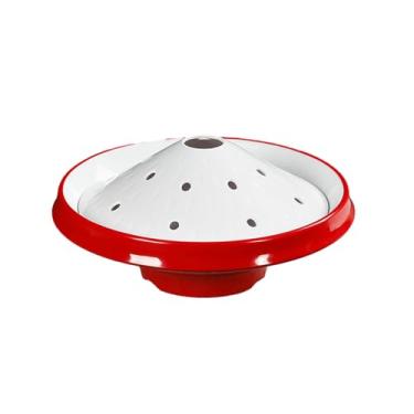 Imagem de Utensílios de mesa esmaltados delicados estilo nórdico com personalidade criativa redonda - placa de gelo seco de 31,8 cm com rede [vermelho e branco]