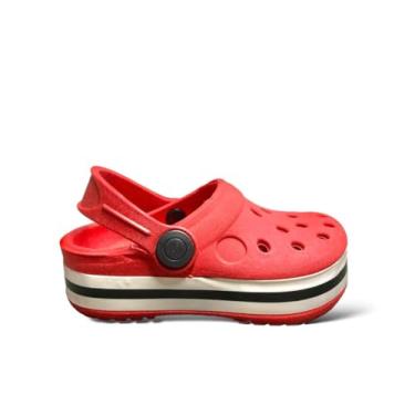 Imagem de Sandália Infantil Confortavel Estilo Clog com Tira Traseira Ajustável Sola Listrada Branca e Preta (Vermelho, BR, Criança de 4 a 8 anos, Faixa Numérico, M, 23, 24)