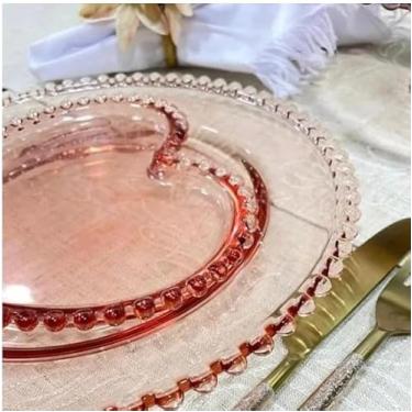 Imagem de Sousplat de Cristal Pearl, Design Coração, Rosa, Borda Perolada