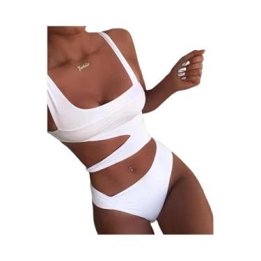 Imagem de Biquini Branco e Preto com Detalhes em Retalhos - Maiô de Uma Peça com