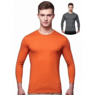 Imagem de Kit 2 Camisas Masculina Manga Longa Malha Fria - Genérico, Laranja neo