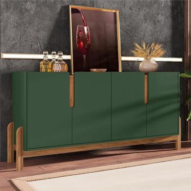 Imagem de Buffet Agnes Verde Oliva Cedro 4 Portas Com Detalhe Curvo