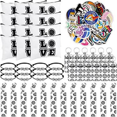 Imagem de LEIFIDE 148 Peças De Presentes De Vôlei Para Meninas Lembrancinhas De Festa De Vôlei Sacos De Presente De Equipe De Vôlei Pulseira Chaveiro Laços De Cabelo Adesivos Sacos De Guloseimas Para Decorações