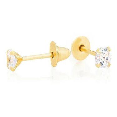 Imagem de Brinco De Ouro 18k Pedra Infantil 2 Furo Recém Nascido 3mm - AEA Carib