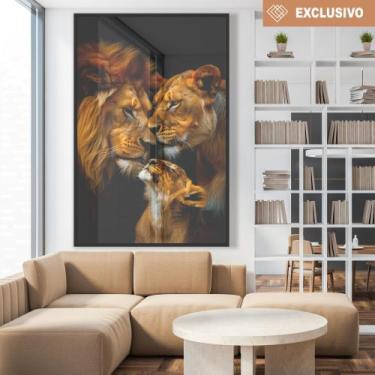 Imagem de Quadro decorativo família de leão com um filhote - MeMoldura, 80x120cm